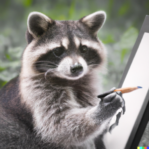 DALL·E 2022-09-27 22.10.15 - photograph of a fluffy cute raccoon holding a pencil drawing a professional looking picture