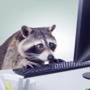 DALL·E 2022-09-27 22.11.01 - photograph of a raccoon working on the pc in Photoshop